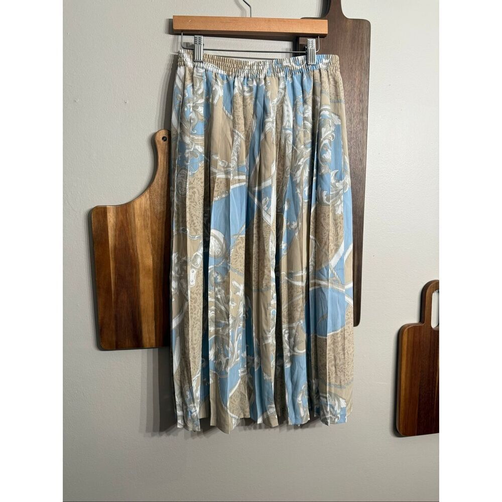 Vintage Alfred Dunner Multicolor Elastic Waist Pleated Midi Skirt Size 10